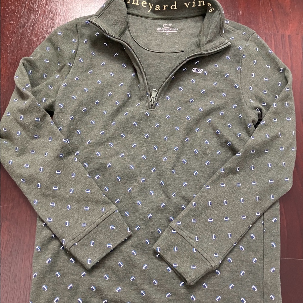 Boys Vineyard Vines Olive Green Football Quarter-Zip Pullover Sweater